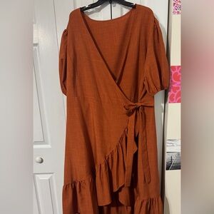 Chic Rust High Low Wrap Dress